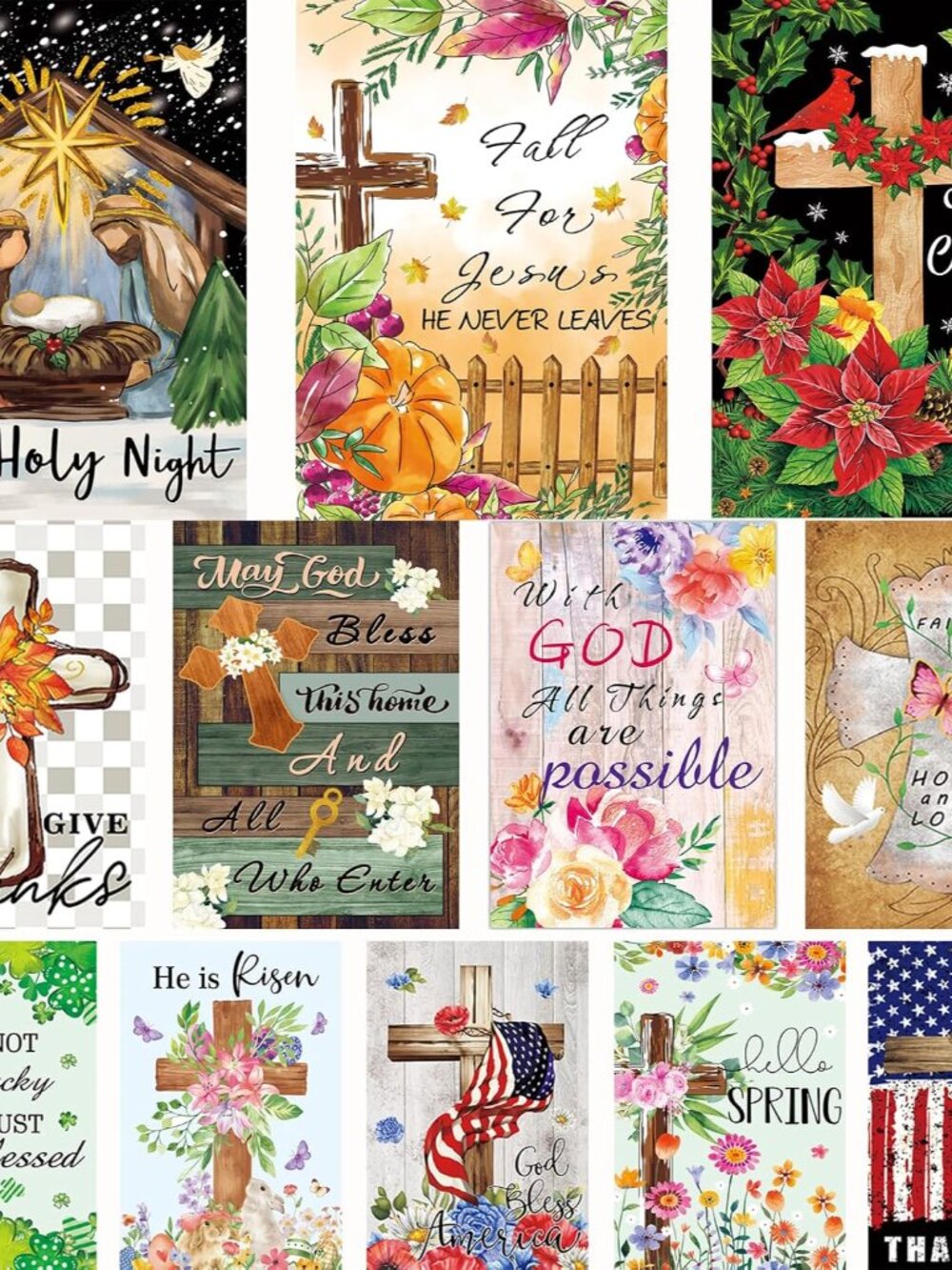 Christian Seasonal Garden Flags Set of 12, Double Sided 12 x 18 Inch Flags